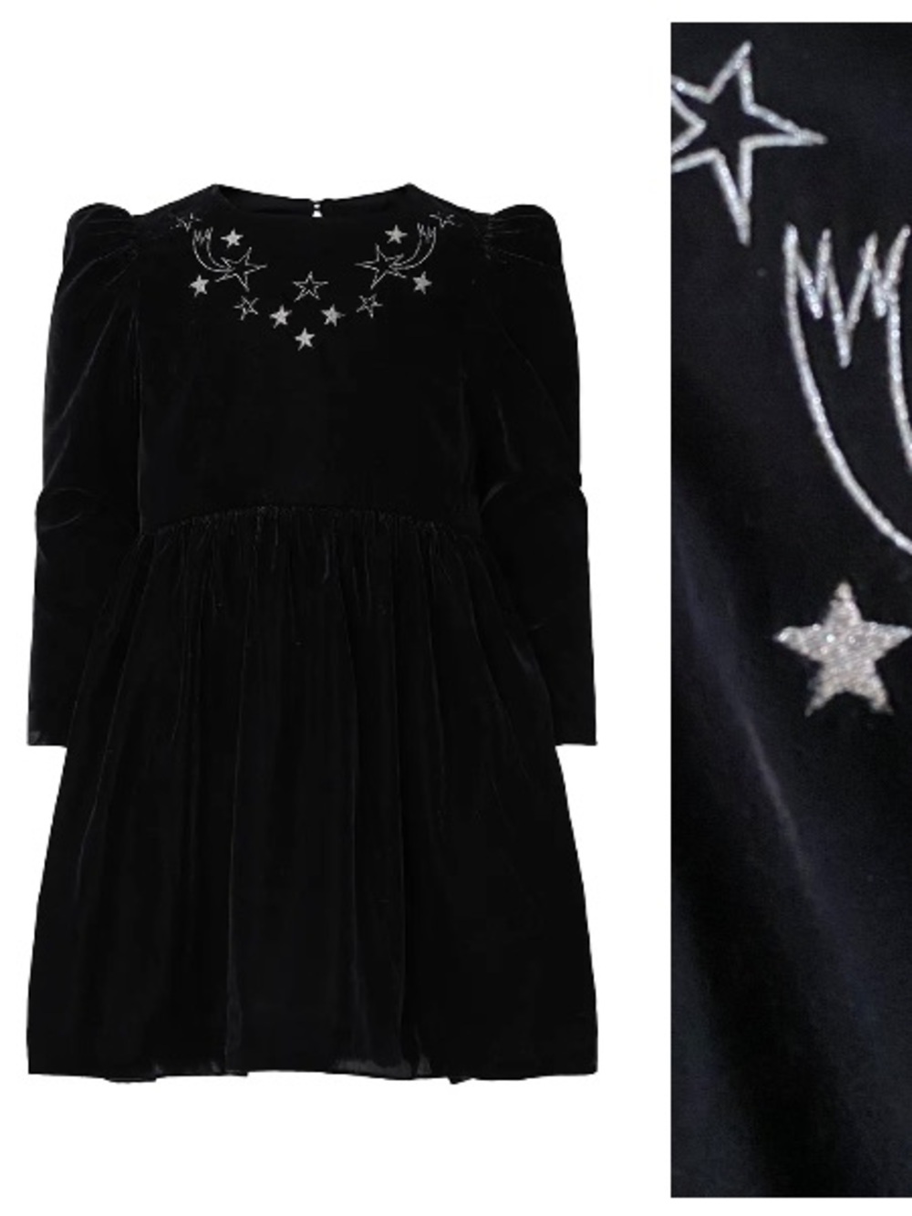 Stella McCartney Kids Black Georgina Star Embroidered Velvet Long Sleeve Dress 8
